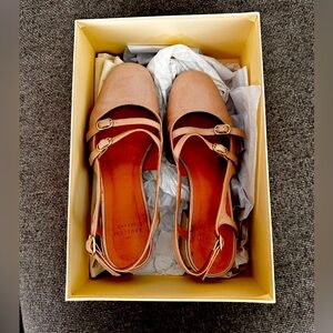 Double-Strap Tan Leather pumps